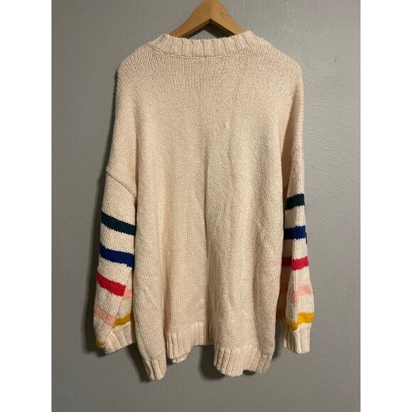 Torrid Womens Pullover Sweater 3X Cream Striped Chunky Knit Puff Sleeve Relaxed - Picture 4 of 7